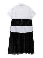 Retro Slim Splicing Mesh Shirt Dress